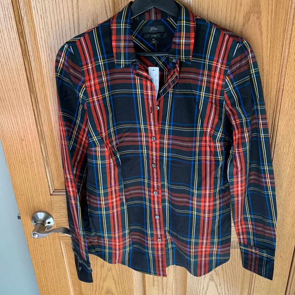 Slim fitted tartan print J Crew shirt